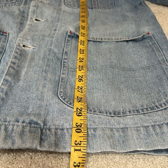 VTG Chore Coat Jean Jacket Barn Distressed Corduroy Collar Denim Men's Size M - Picture 10 of 10